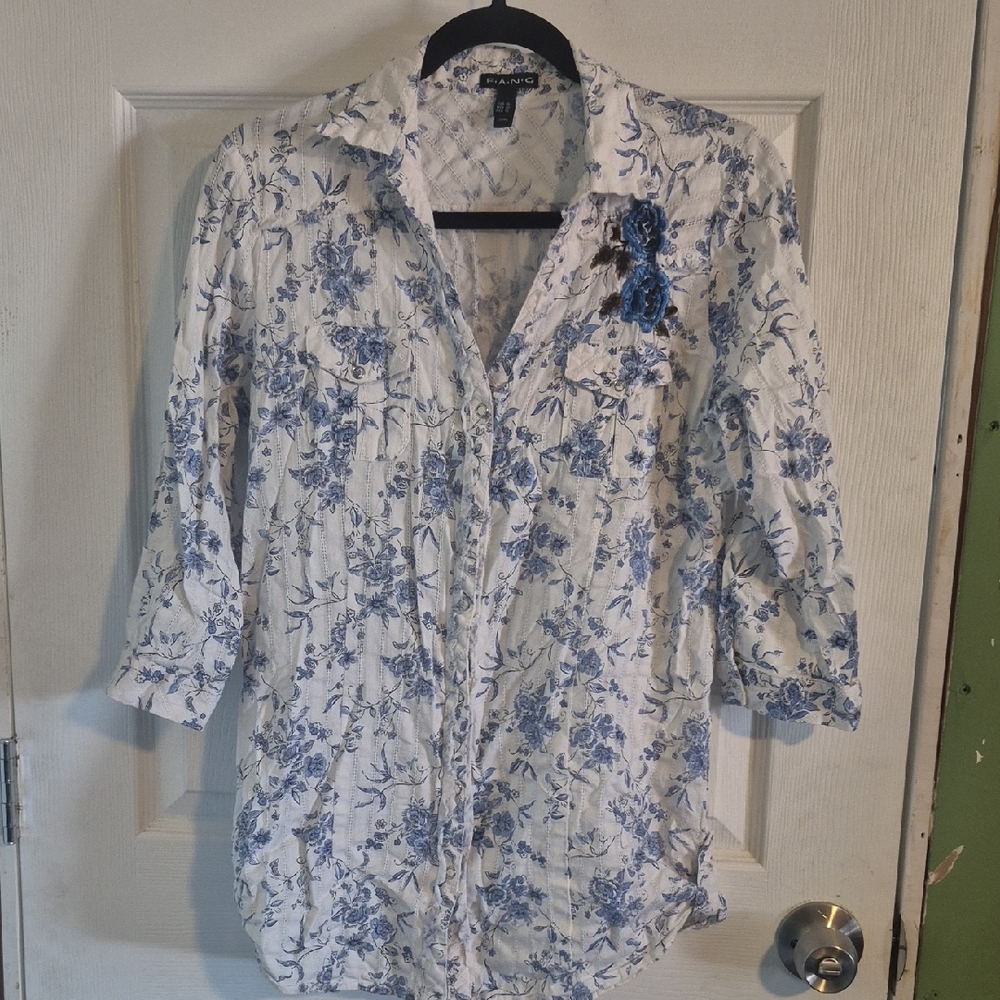 Floral Blue and White Women's Shirt